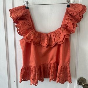 Express Coral Eyelet Ruffle Blouse